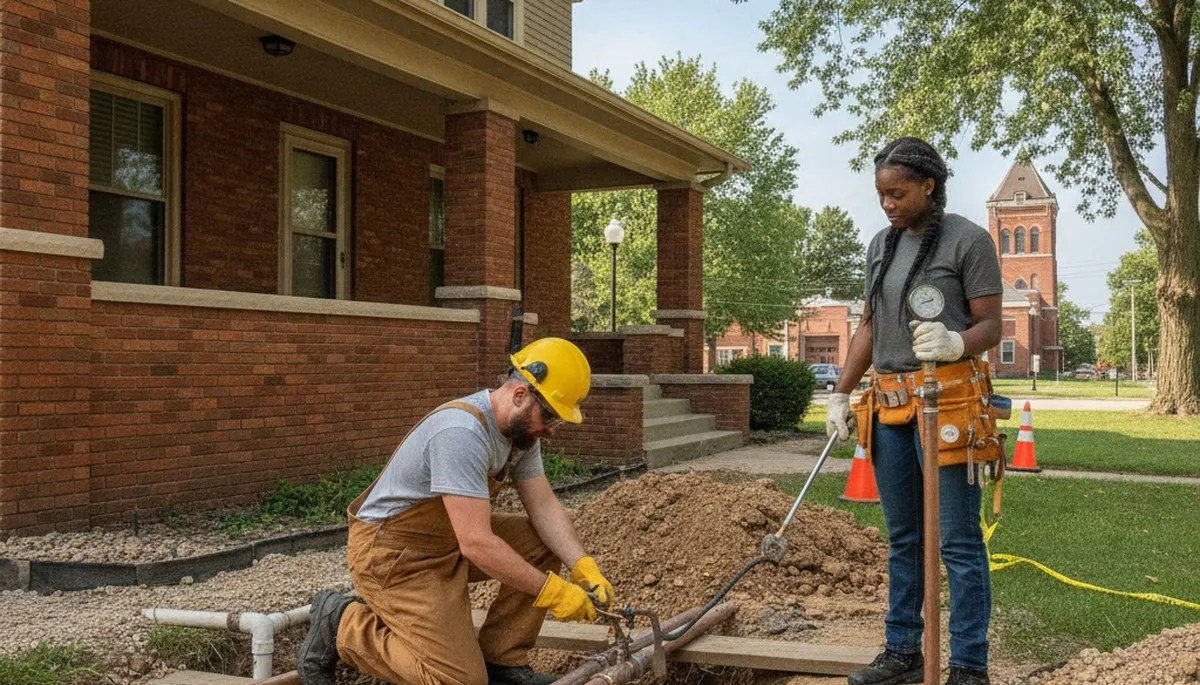 Indianapolis IN plumbing repair technician servicing a residential pipe leak