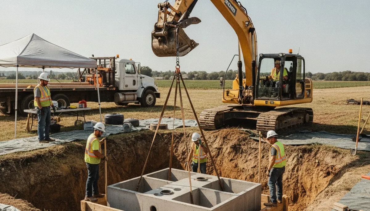 Indianapolis, IN plumbers installing a septic tank system for a residential property