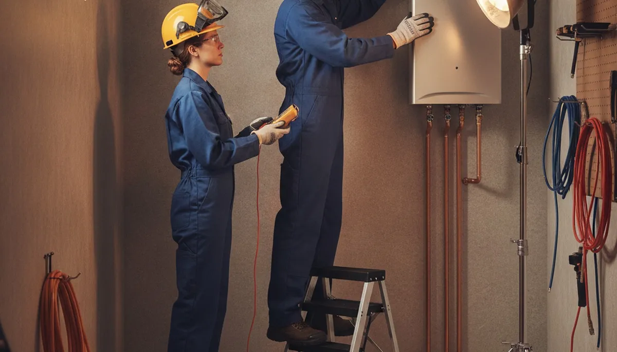 Tankless water heater installed by plumber for Indianapolis, IN home hot water service